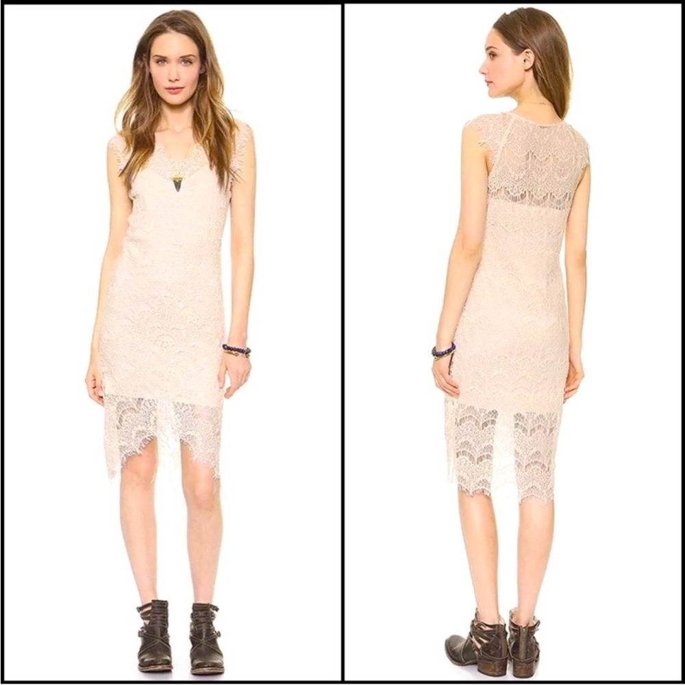 Free People Cream Crochet‎ Eyelash Lace Slip Dress Small Boho Festival Bodycon